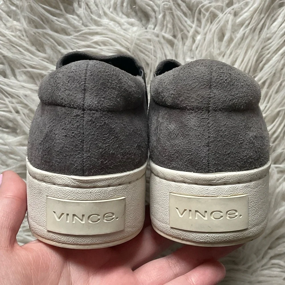 Vince Warren Gray Suede Leather Chunky Platform Flatform Slip-On Sneakers Size 6